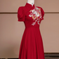 Red Chinese-style neckline, fitted waist, long ball gown/bridal dress R8319