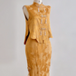 Gold sleeveless fitted waist bodycon skirt suit for prom dress R8175
