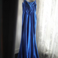 Blue satin halter-neck fitted bodycon long ball gown R6741