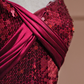 Deep red sequined strapless fitted waist elegant long ball gown, bridal dress R8381