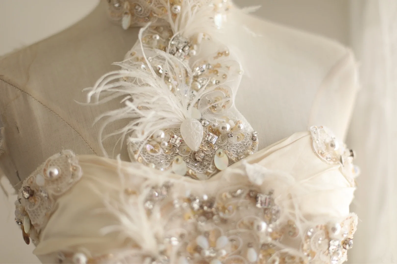 Ivory white strapless beaded fitted waist slim-fitting cake skirt long ball gown R6701