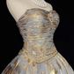Gold pattern tube top waist slim fit puffy pleated short skirt homecoming dress R4969
