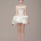 White tube top waist irregular flower skirt design short skirt homecoming dress R4764
