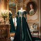 Deep green off-the-shoulder waist-cinching slim-fit long prom dress R7927
