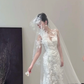 White sleeveless classic lace waist slim fishtail sexy long dress bridal gown R6062