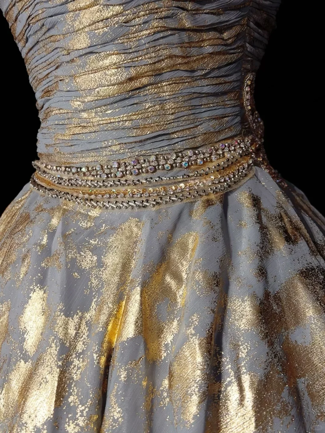 Gold pattern tube top waist slim fit puffy pleated short skirt homecoming dress R4969