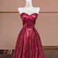 Deep red sequined strapless fitted waist elegant long ball gown, bridal dress R8381
