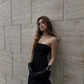 Black strapless fitted waist slim hips polka dot long sexy ball gown R8867
