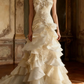 Ivory white strapless beaded fitted waist slim-fitting cake skirt long ball gown R6701