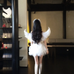 White suspender satin waist slim irregular tulle skirt homecoming dress R5088