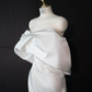 White satin off-the-shoulder fitted long ball gown/bridal dress R8957