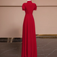 Red Chinese-style neckline, fitted waist, long ball gown/bridal dress R8319