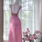 Light pink halter-neck fitted long ball gown R7655
