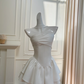 White Strapless Satin Waist Slim A-Line Short Skirt Homecoming Dress R5050