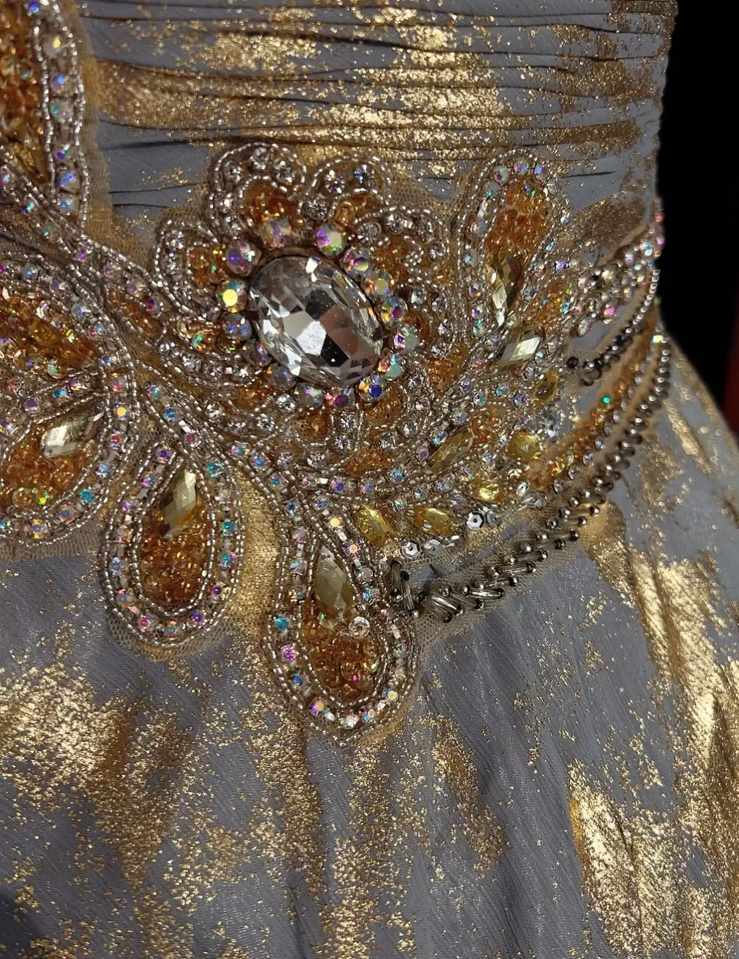 Gold pattern tube top waist slim fit puffy pleated short skirt homecoming dress R4969