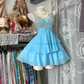 Light Blue Spaghetti Strap Waist-Cinched Sexy Short-Length Ball Gown R7419