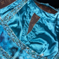 Blue tie-dye halter neck, fitted waist, elegant long ball gown R6940