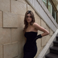 Black strapless fitted waist slim hips polka dot long sexy ball gown R8867