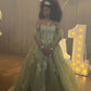 Green one-shoulder embroidered waist slim fit long skirt dress, prom dress R5391