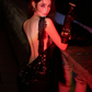 Black sequined sequined long ball gown with a lace neckline, fitted waist, and hip-hugging design R7060