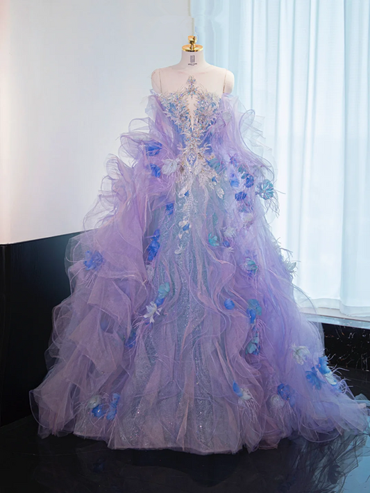 Light purple strapless fitted long ball gown, bridal dress R8987