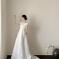 White high‑waist elegant long prom dress R7967
