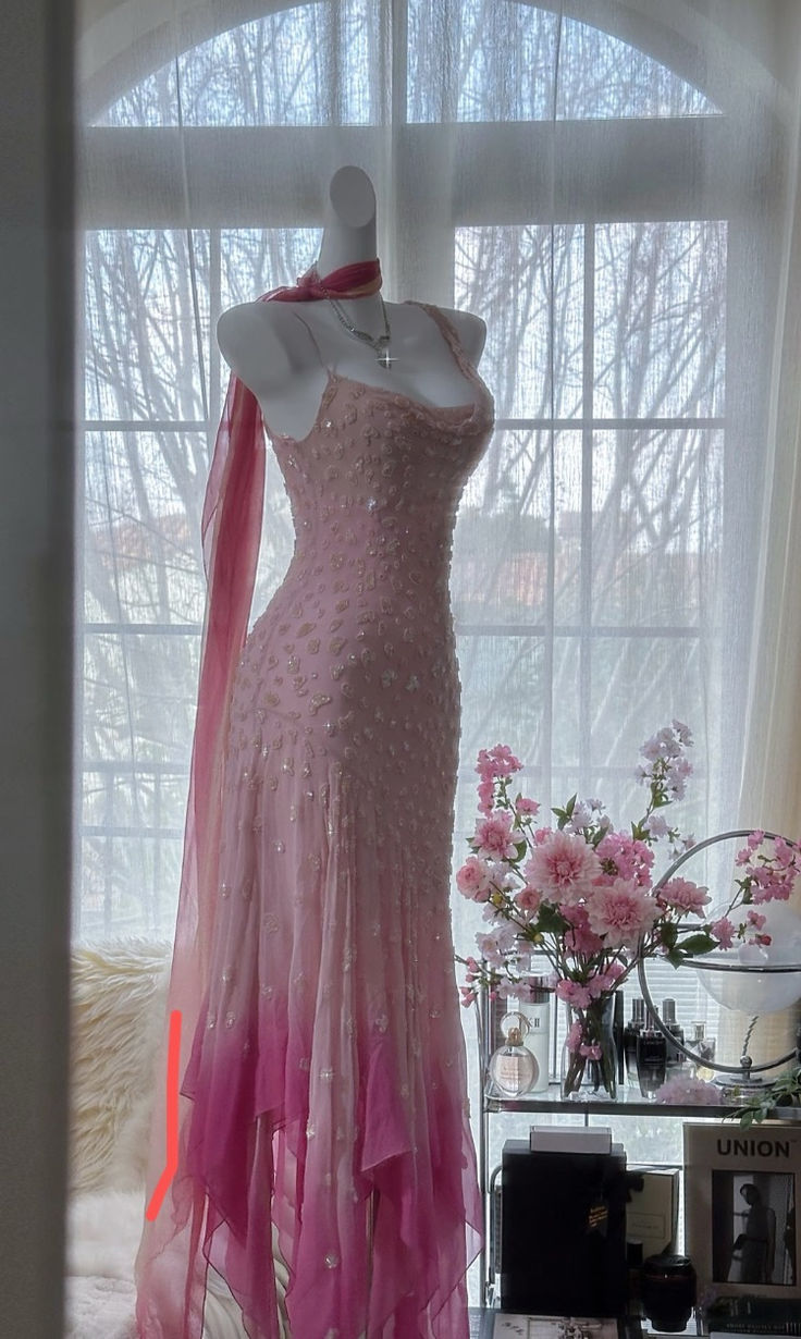 Pink suspenders waist slim fit girl cute sexy dress, prom dress R5431