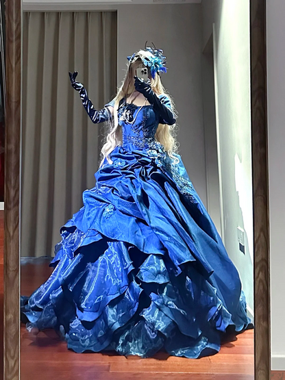 Blue strapless fitted waist slim-fitting ball gown with a full skirt R8624