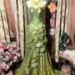 Green tube top waist slim fit sexy cake elegant long skirt, prom dress R5304