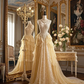 Apricot sleeveless fitted waist slim-fit tiered skirt long elegant ball gown R7213