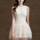 White sleeveless soft waist cute cake mini skirt homecoming dress R4681