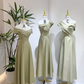 Light green satin waist-cinched, slim-fit and figure-flattering ball gown, bridesmaid dress R5942