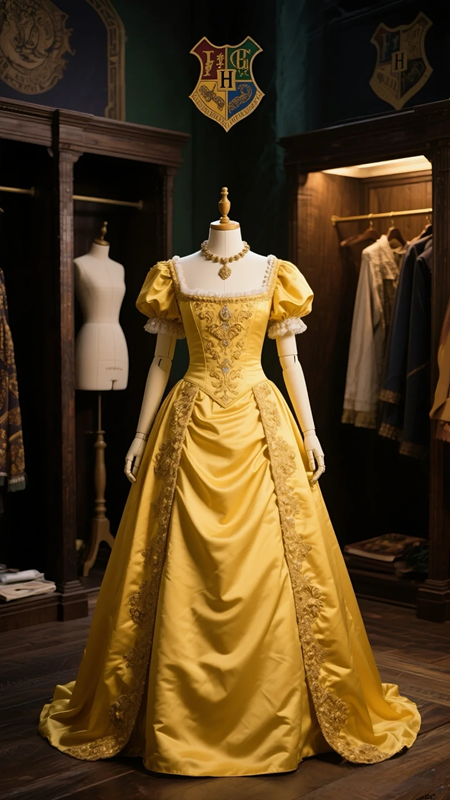 Gold Puff Sleeve Square Neck Slim Waist Sexy Long Skirt Ball Gown R6080