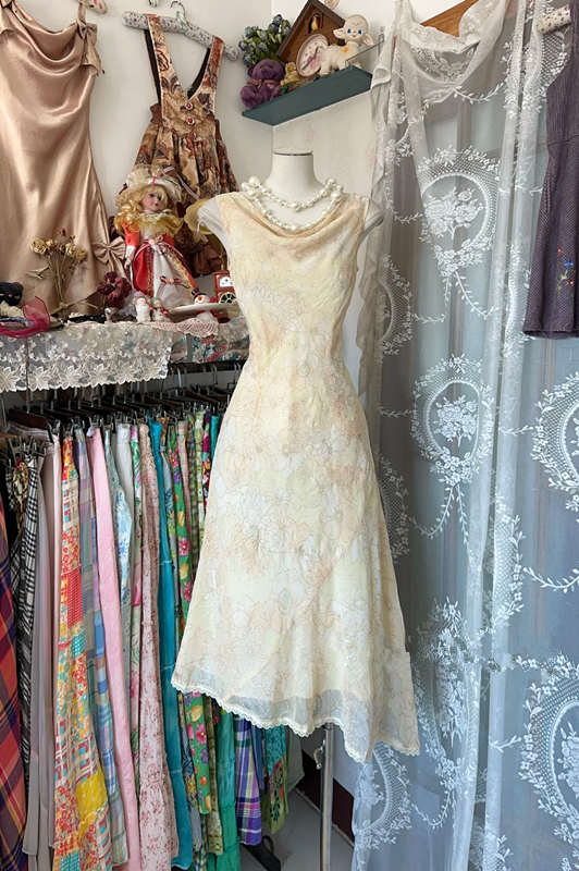 Light yellow floral print fitted elegant ball gown R6222