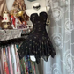 Black and white polka dot strapless fitted short ball gown R7887