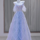 Blue one-shoulder diamond waist slim A-line ball gown bridal gown R5863