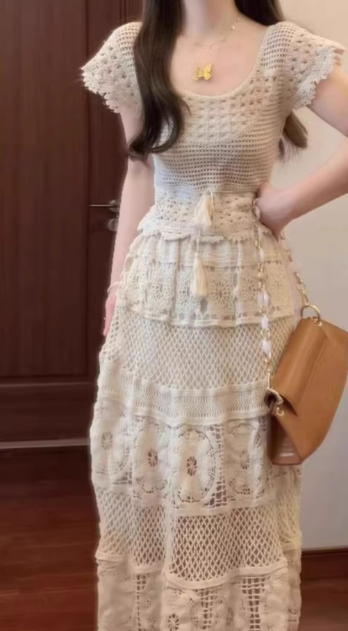 Pure outfit set casual green small flying sleeve top short skirt two-piece set R0835