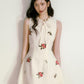 White print retro floral elegant waist slim A-line short skirt homecoming dress R3347