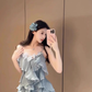 Blue v-neck ruffled suspender dress gentle temperament beautiful skirt R0613