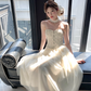 Long Apricot Lace Corset Fishbone French Suspender Skirt Summer Dress R4944