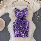 Light luxury heavy sequins celebrity niche banquet dress skirt sexy backless suspender dress R0320