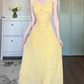 V-neck sleeveless yellow floral dress 2025 new waist long skirt R0804