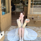 French style white sling long skirt for women summer temperament waist dress R3830