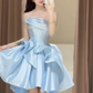 Light blue tube top with gentle waist and irregular skirt design short skirt for homecoming dress R4199