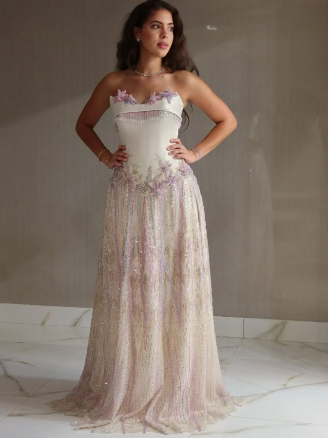 Chiffon FLowy Glitter Corset Prom Gown , Dreamy Lavender Maxi Summer Dress RS1913