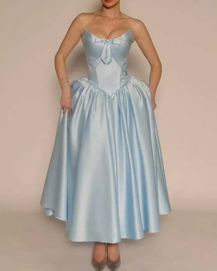 Satin Silky Corset Prom Gown , Minimalist Pale Blue Maxi Evening Dress RS1916