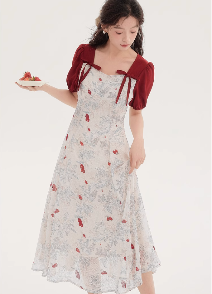 Tea break style retro French platycodon dress 2025 new floral dress niche fairy dress R2371