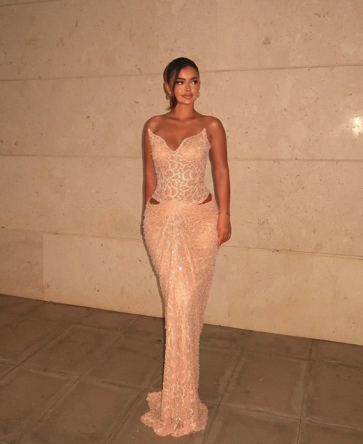 Sequins Fish scale-Tulle Hazy Bodycon Prom Gown , Sparkly Ivory Maxi Cocktail Dress RS1920