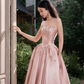 Silky Satin Applique Corset Prom Gown , Gentle Pink Maxi Evening Dress Birthday Dress RS1921