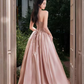 Silky Satin Applique Corset Prom Gown , Gentle Pink Maxi Evening Dress Birthday Dress RS1921